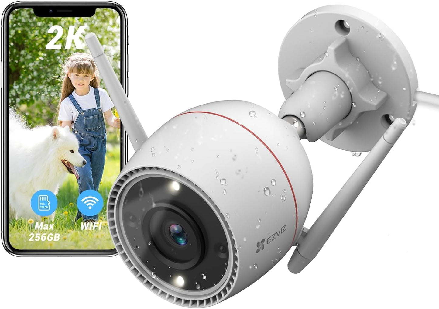 EZVIZ Security Camera Outdoor, 2k+ WiFi Camera, IP67 Waterproof, Color Night Vision, Customizable Voice Alerts,AI Person Detection, 2-Way Talk, H.265 Video Compression, 2.8mm Lens | C3W Pro 4MP