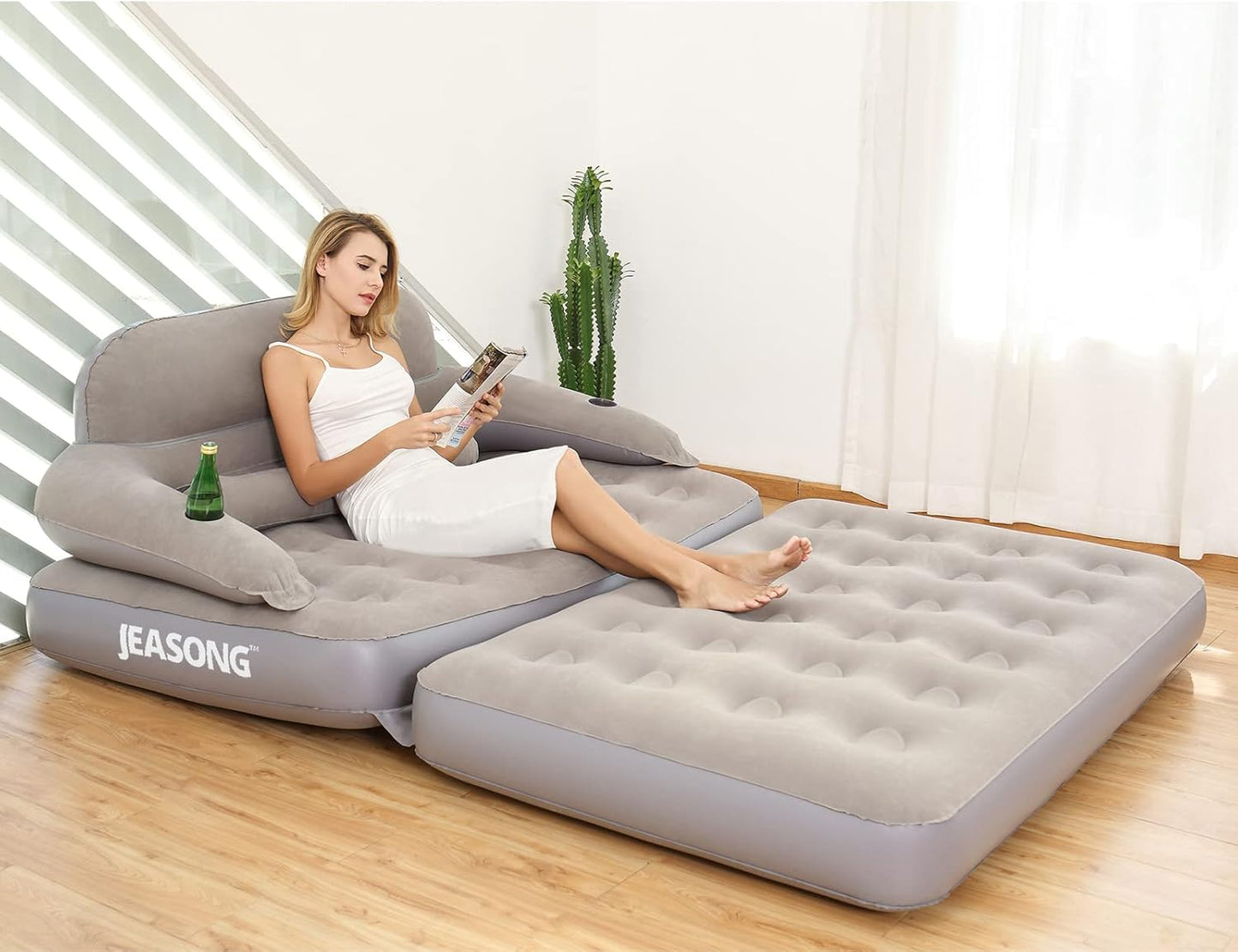 JEASONG Inflatable Chair Air Couch with Air Pump, Camping Air Mattress Blow Up Inflatable Sofa Bed with Backrest, Multi-Mode Use, Easy to Storage