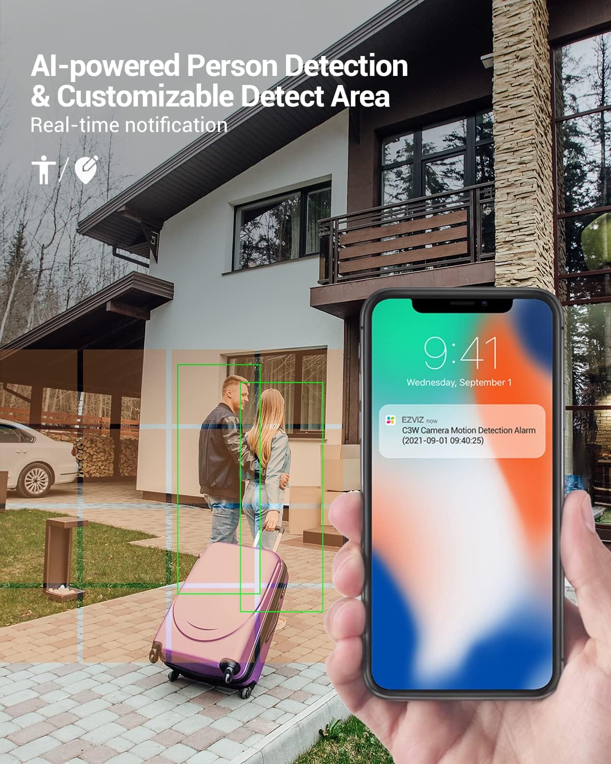 EZVIZ Security Camera Outdoor, 2k+ WiFi Camera, IP67 Waterproof, Color Night Vision, Customizable Voice Alerts,AI Person Detection, 2-Way Talk, H.265 Video Compression, 2.8mm Lens | C3W Pro 4MP