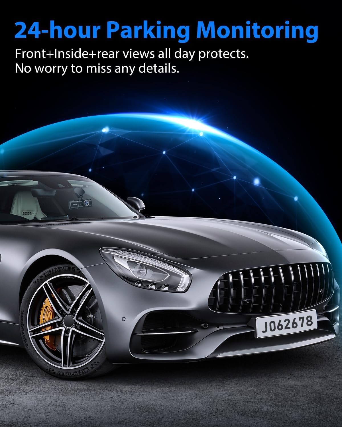 Dash Cam Front and Rear, 1080P Dash Camera for Cars, 3 Channel Car Camera Front Rear and Inside with 32GB Card, Loop Recording, Night Vision, HDR, G-Sensor, 24Hr Parking