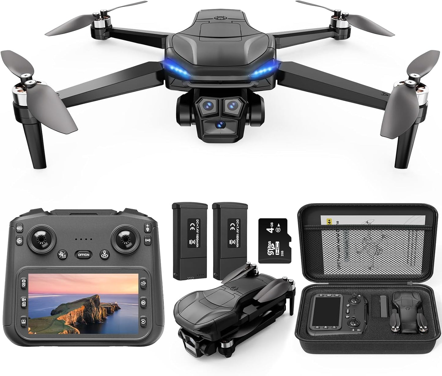GPS Drone with 4K Camera Adults, LCD Screen Controller, SD Card, Brushless Motor, FPV Quadcopter with Long Control Range, 60 Mins Flight, Auto Return to Home, Headless Mode, Beginner Gift