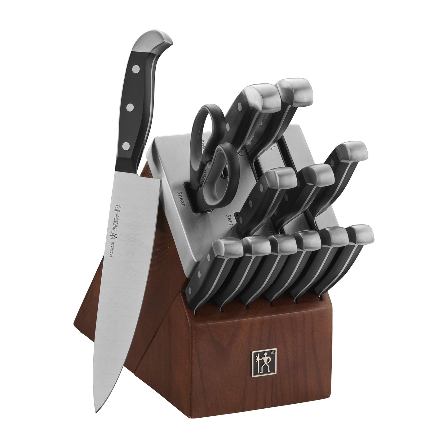 Henckels International Statement 14-pc Self-Sharpening Knife Block Set, 6 Steak Knives, Paring, Santoku, Bread, Chef’s Knife, & More, Natural Block Color
