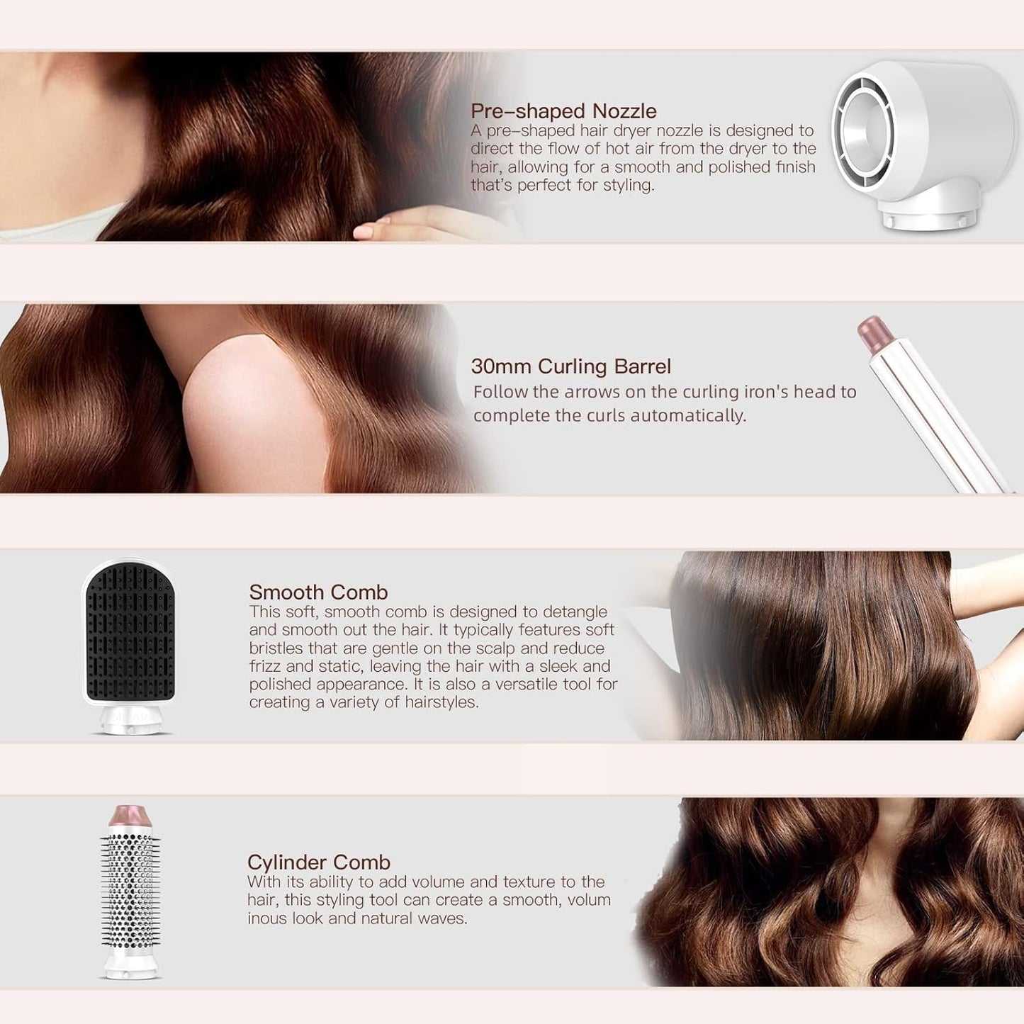 5 in 1 Hair Air Styler, Ionic Hair Dryer Brush Hot-Air Curlers, Multi Hair Styler, Blow Dryer for Fast Drying Straightening Volumizing Curling Styling (Pink)