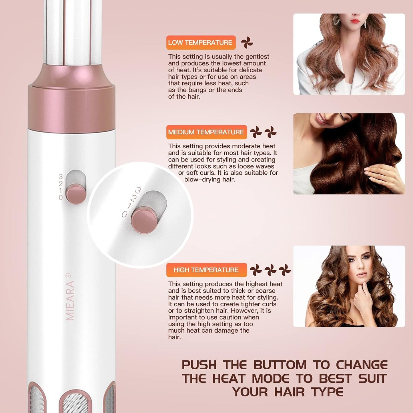 5 in 1 Hair Air Styler, Ionic Hair Dryer Brush Hot-Air Curlers, Multi Hair Styler, Blow Dryer for Fast Drying Straightening Volumizing Curling Styling (Pink)