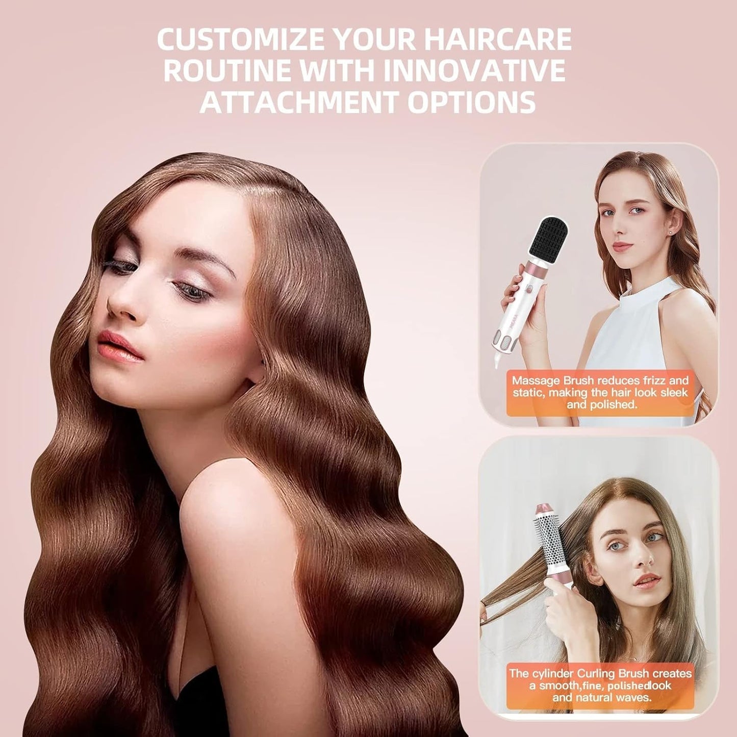 5 in 1 Hair Air Styler, Ionic Hair Dryer Brush Hot-Air Curlers, Multi Hair Styler, Blow Dryer for Fast Drying Straightening Volumizing Curling Styling (Pink)