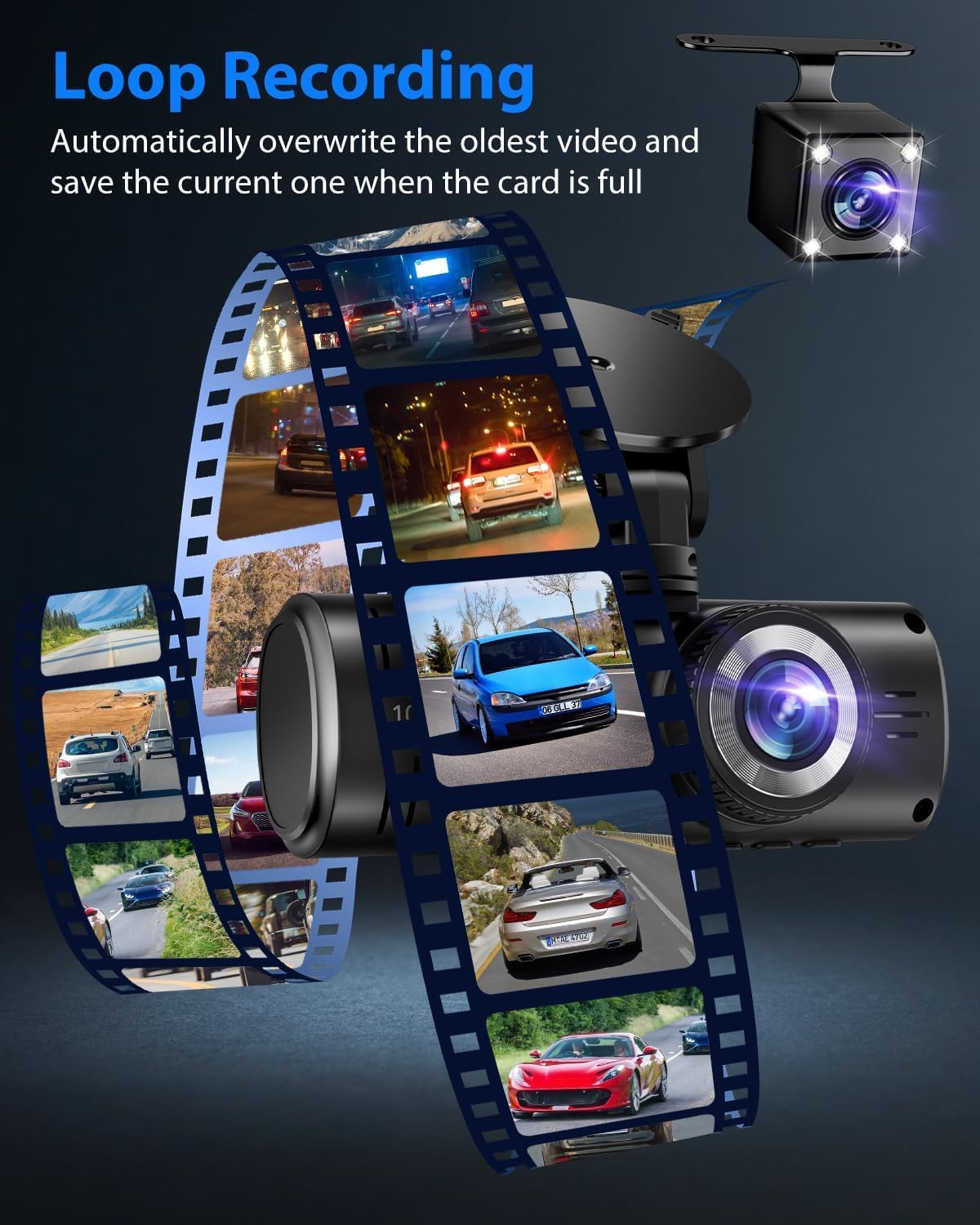 Dash Cam Front and Rear, 1080P Dash Camera for Cars, 3 Channel Car Camera Front Rear and Inside with 32GB Card, Loop Recording, Night Vision, HDR, G-Sensor, 24Hr Parking