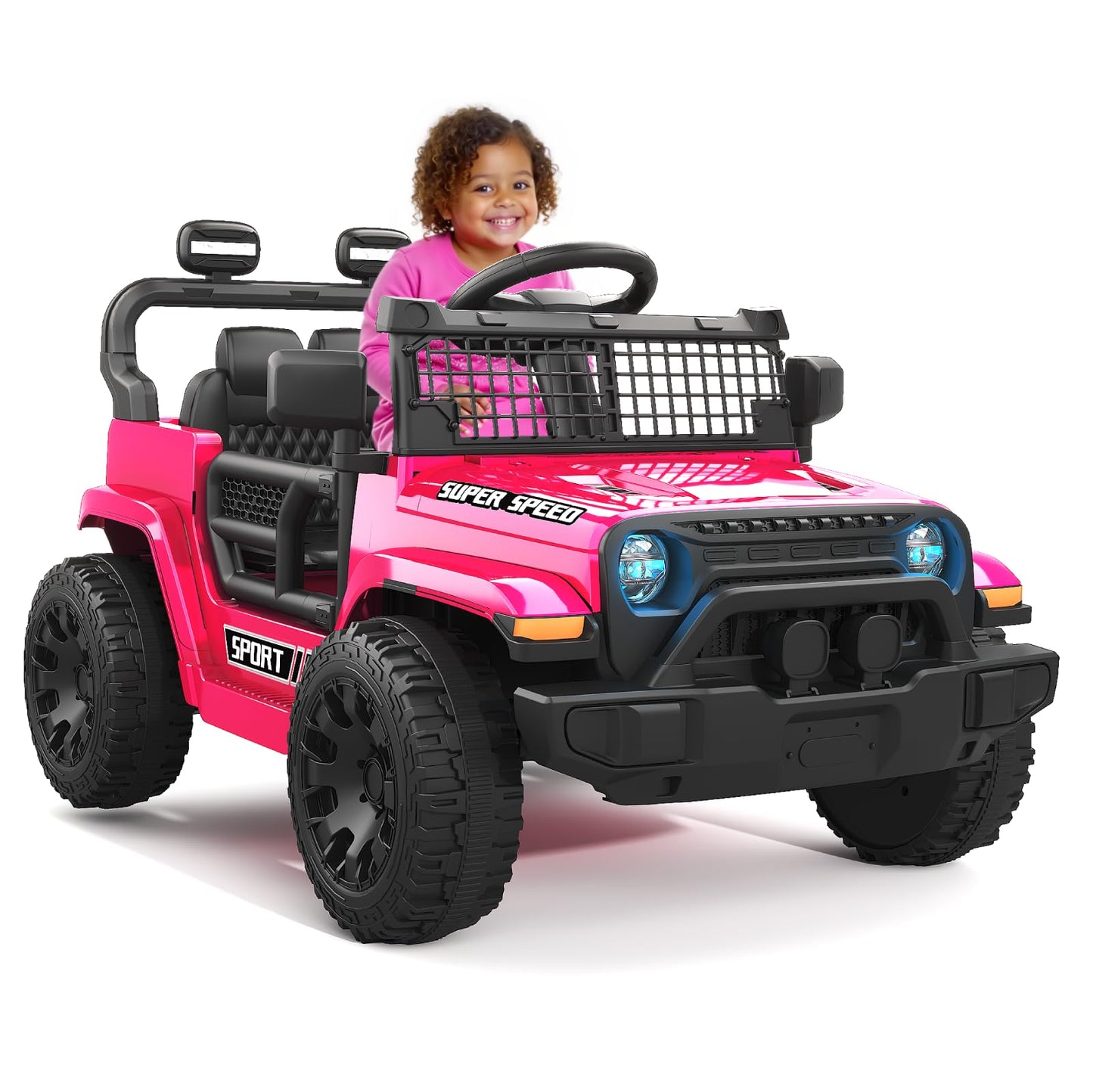 12V Ride on Truck Car with Parent Remote Control, Electric Toys with Spring Suspension, LED Lights & Music Player - Safe Toddler Battery Car for Kids, Easy to Assemble, Black
