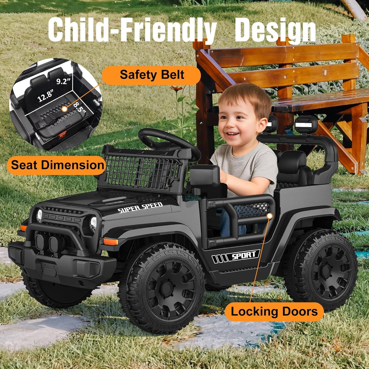 12V Ride on Truck Car with Parent Remote Control, Electric Toys with Spring Suspension, LED Lights & Music Player - Safe Toddler Battery Car for Kids, Easy to Assemble, Black