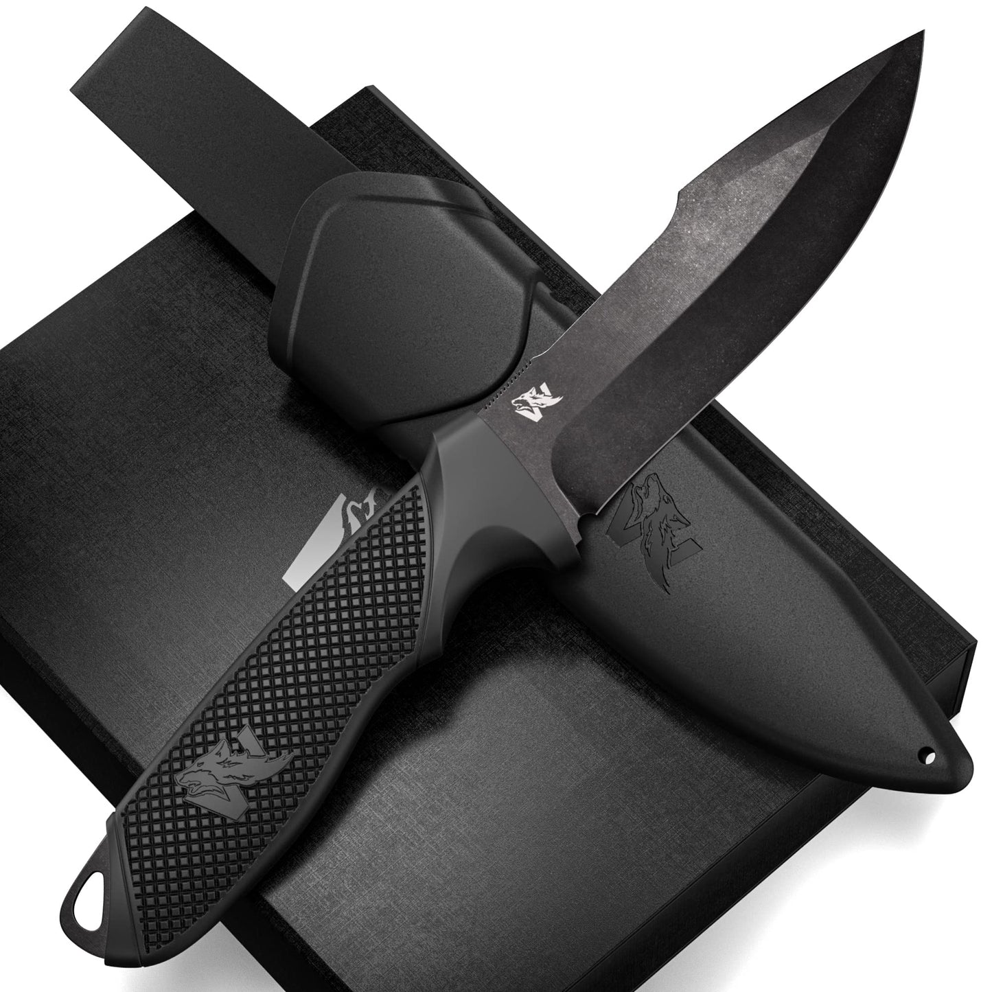 WOLF-III Full Tang Survival Knife with Fire Starter and Sheath - Stylish Tactical Fixed Blade - Made of D2 Steel - Bushcraft and Camping Knife - With Belt Loop, Plug Lock & Multi Lok