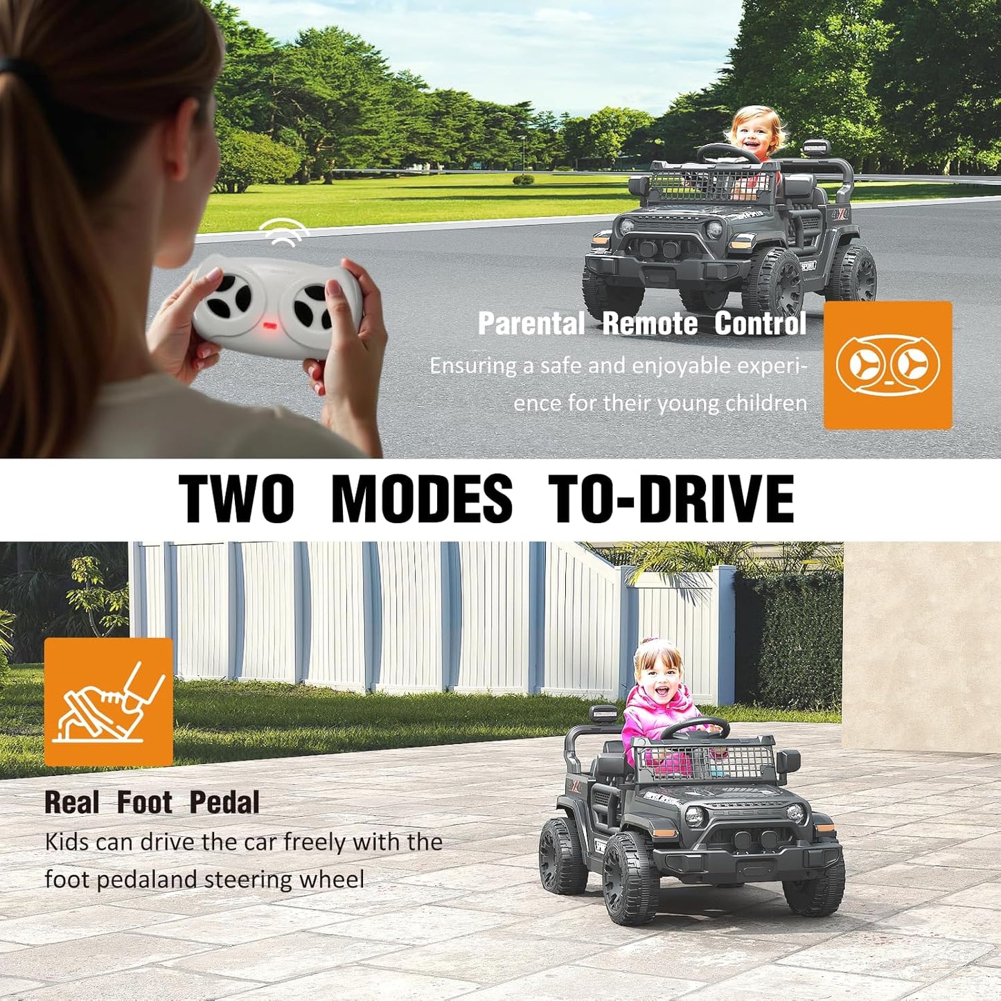 12V Ride on Truck Car with Parent Remote Control, Electric Toys with Spring Suspension, LED Lights & Music Player - Safe Toddler Battery Car for Kids, Easy to Assemble, Black