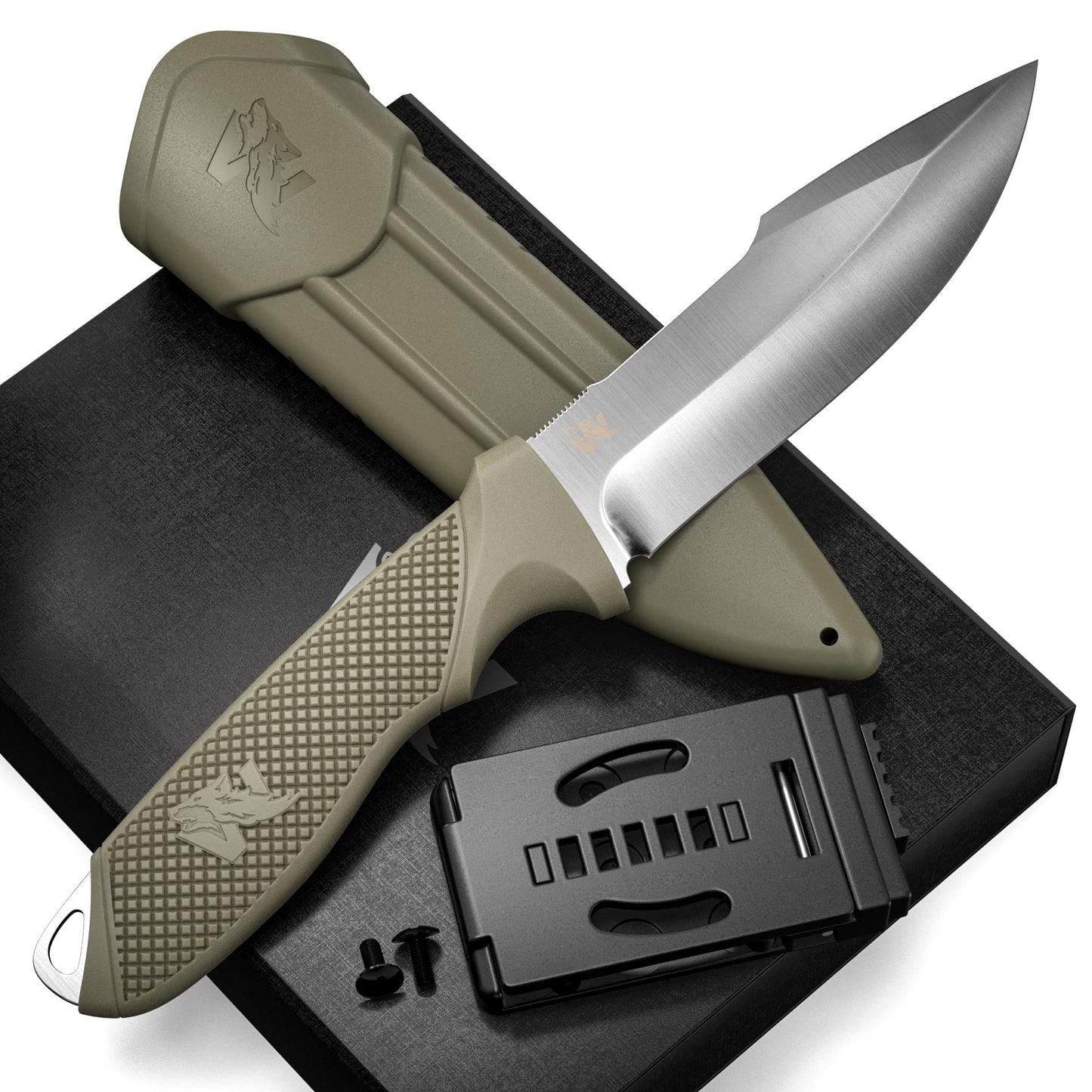 WOLF-III Full Tang Survival Knife with Fire Starter and Sheath - Stylish Tactical Fixed Blade - Made of D2 Steel - Bushcraft and Camping Knife - With Belt Loop, Plug Lock & Multi Lok