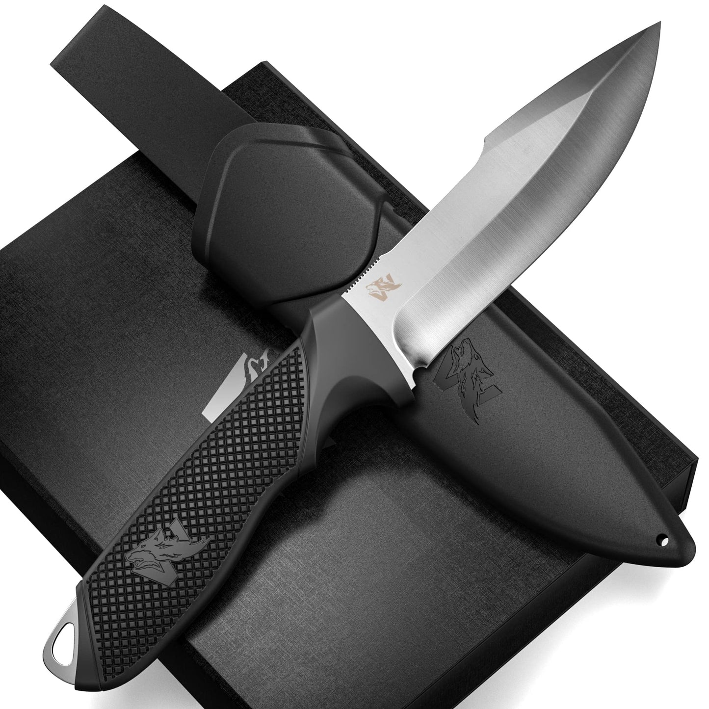 WOLF-III Full Tang Survival Knife with Fire Starter and Sheath - Stylish Tactical Fixed Blade - Made of D2 Steel - Bushcraft and Camping Knife - With Belt Loop, Plug Lock & Multi Lok