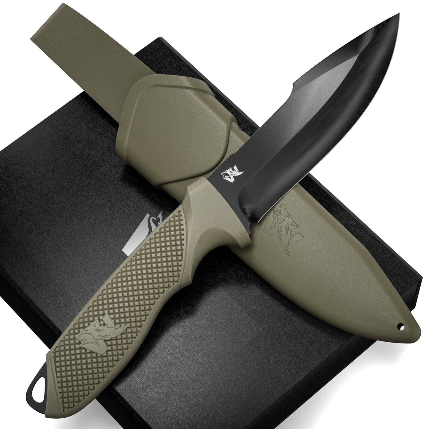 WOLF-III Full Tang Survival Knife with Fire Starter and Sheath - Stylish Tactical Fixed Blade - Made of D2 Steel - Bushcraft and Camping Knife - With Belt Loop, Plug Lock & Multi Lok