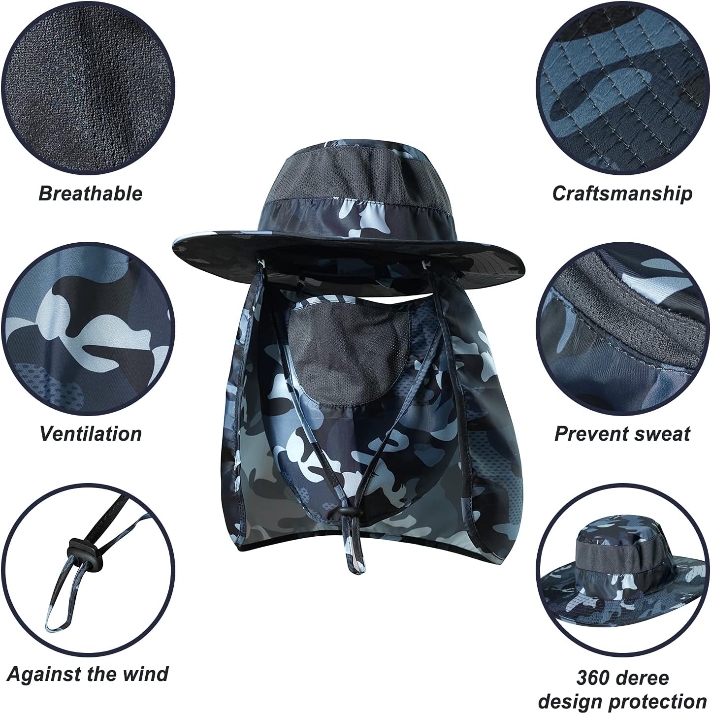 Fishing Hat,Sun Cap with UPF 50+ Sun Protection and Neck Flap,for Man and Women