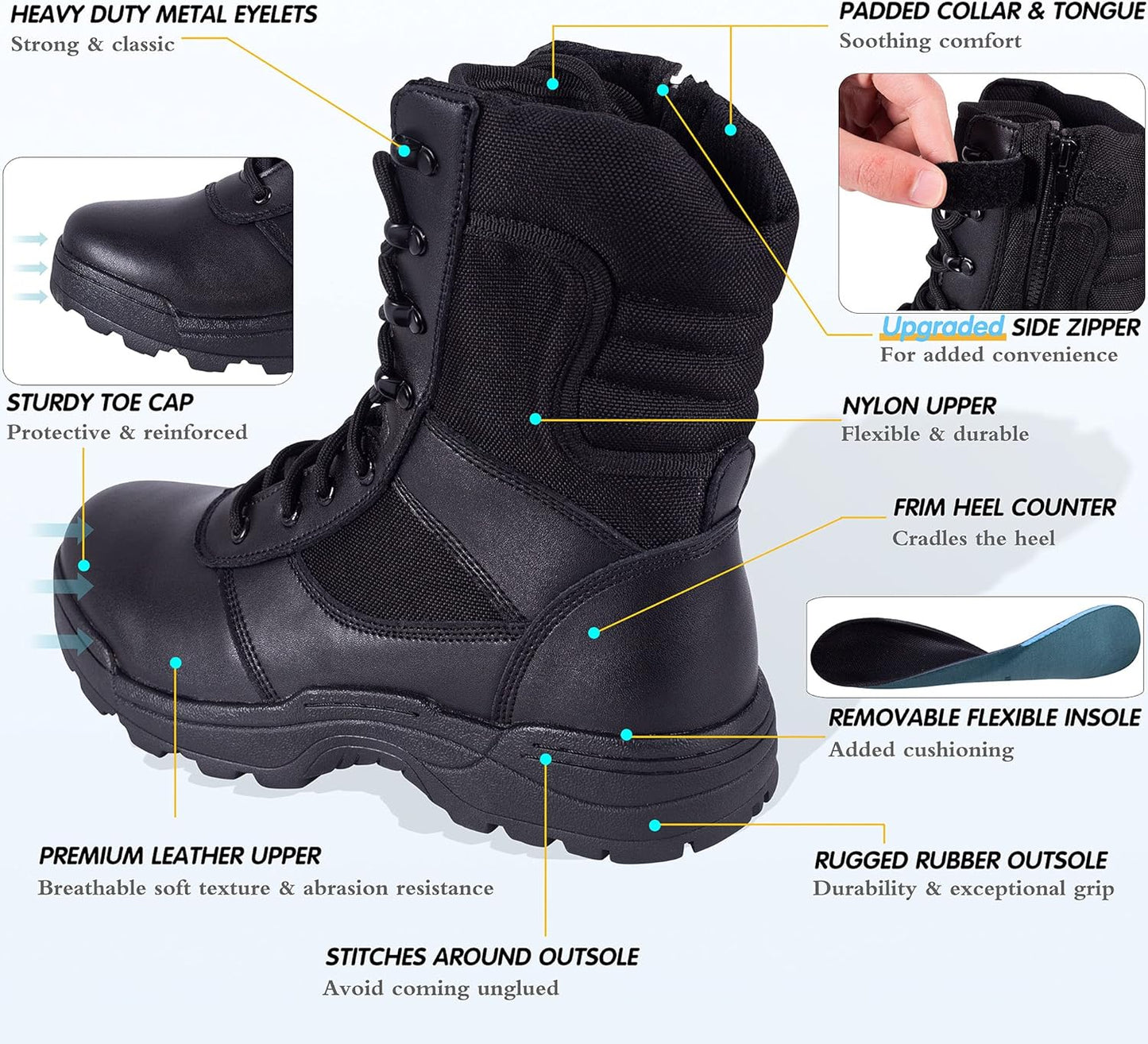 Men's Military Tactical Work Boots Side Zipper Jungle Army Combat Boots