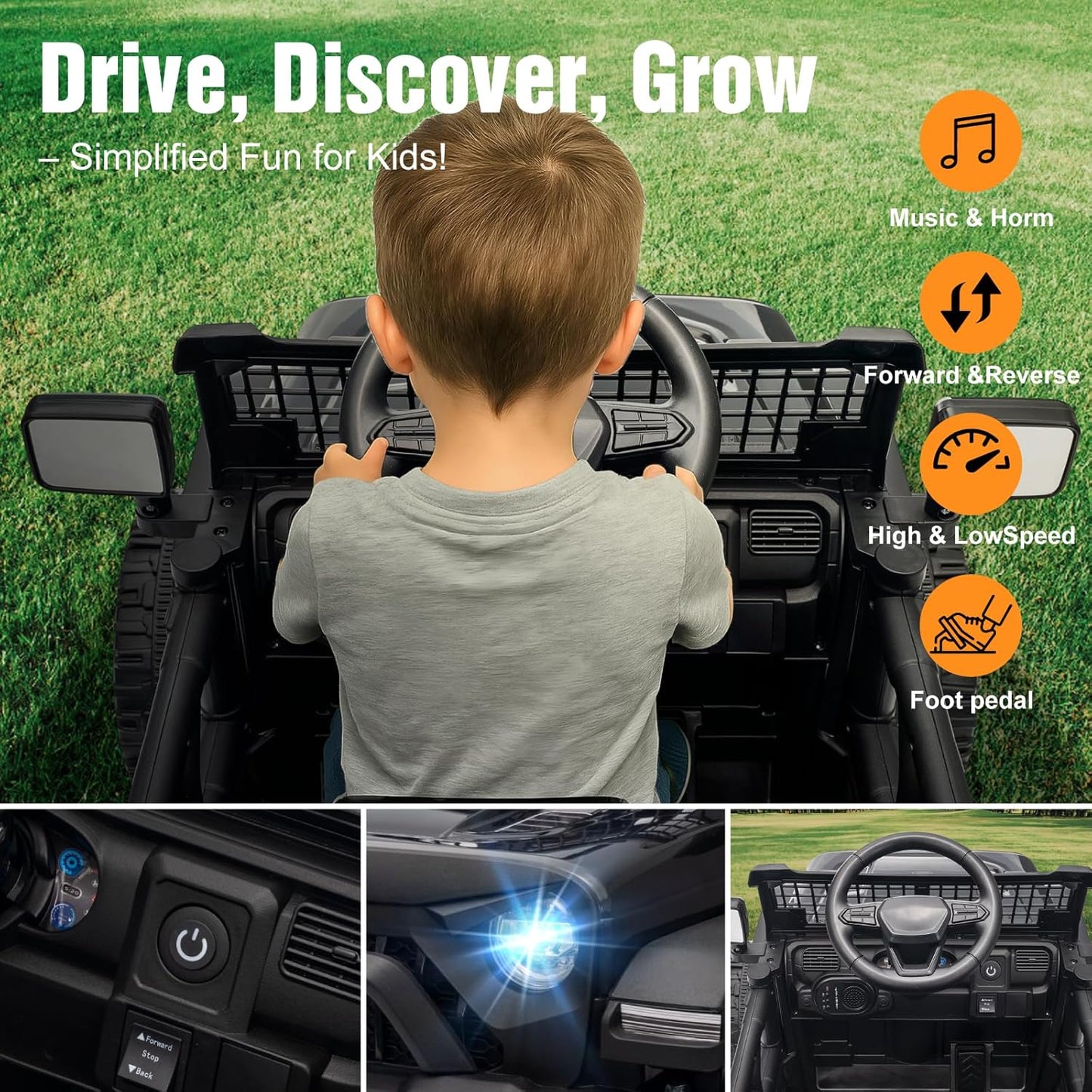 12V Ride on Truck Car with Parent Remote Control, Electric Toys with Spring Suspension, LED Lights & Music Player - Safe Toddler Battery Car for Kids, Easy to Assemble, Black