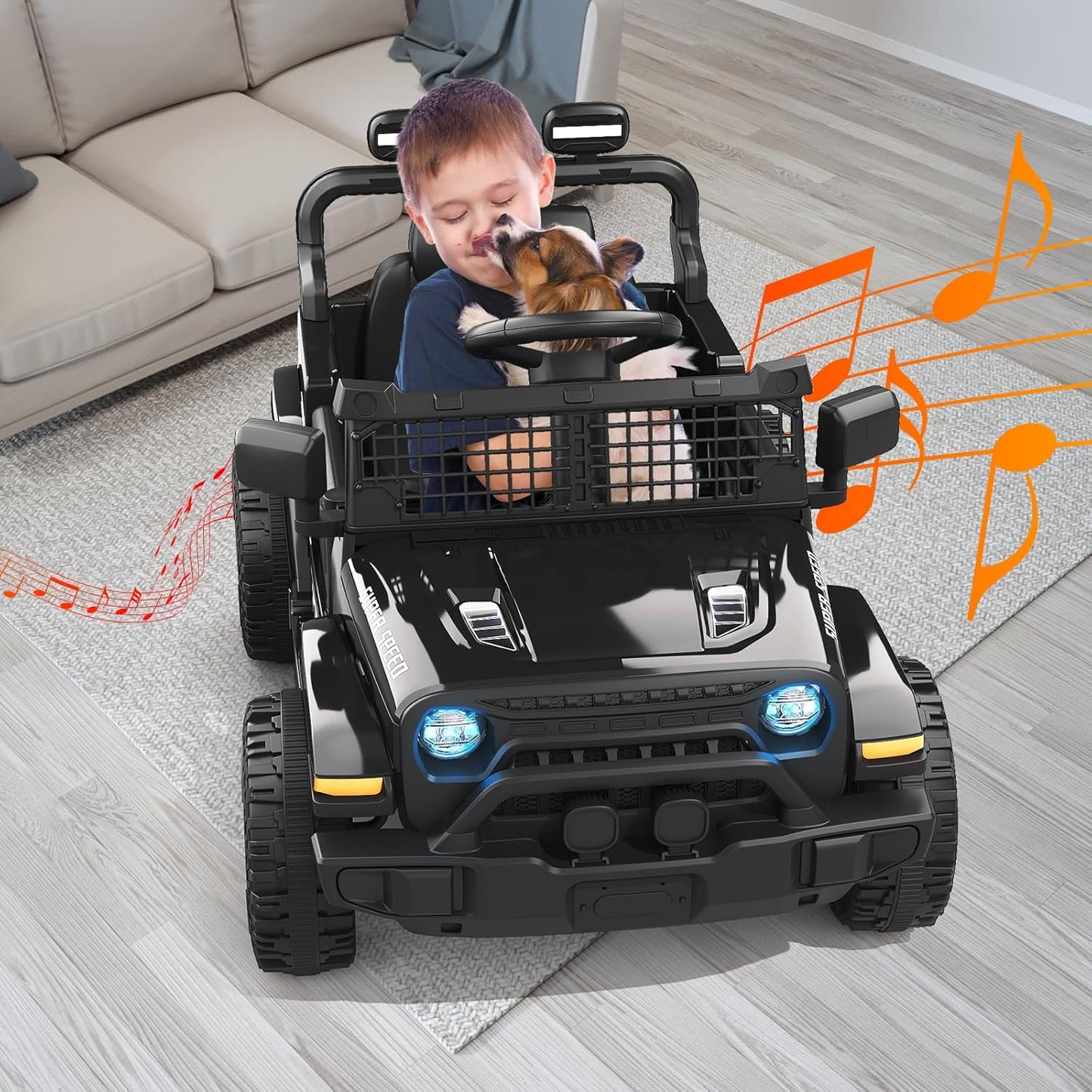 12V Ride on Truck Car with Parent Remote Control, Electric Toys with Spring Suspension, LED Lights & Music Player - Safe Toddler Battery Car for Kids, Easy to Assemble, Black