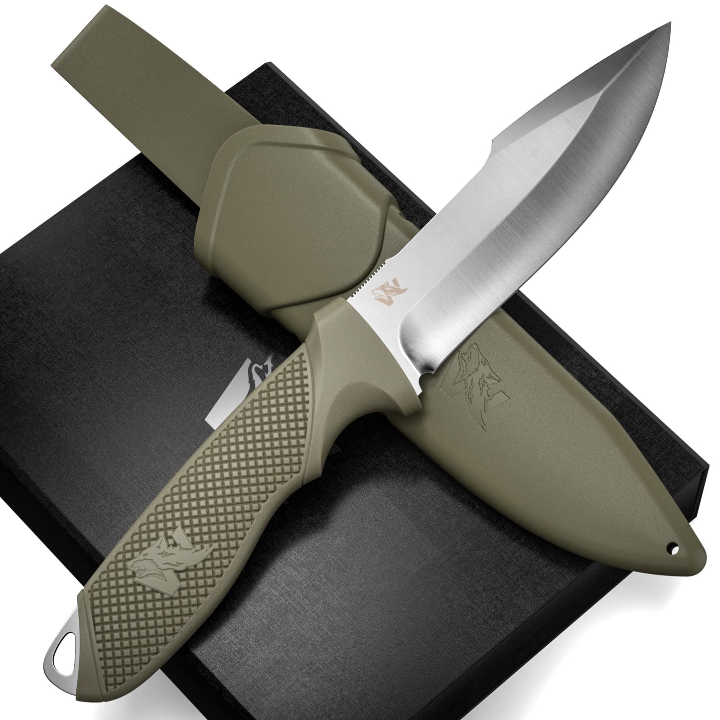 WOLF-III Full Tang Survival Knife with Fire Starter and Sheath - Stylish Tactical Fixed Blade - Made of D2 Steel - Bushcraft and Camping Knife - With Belt Loop, Plug Lock & Multi Lok