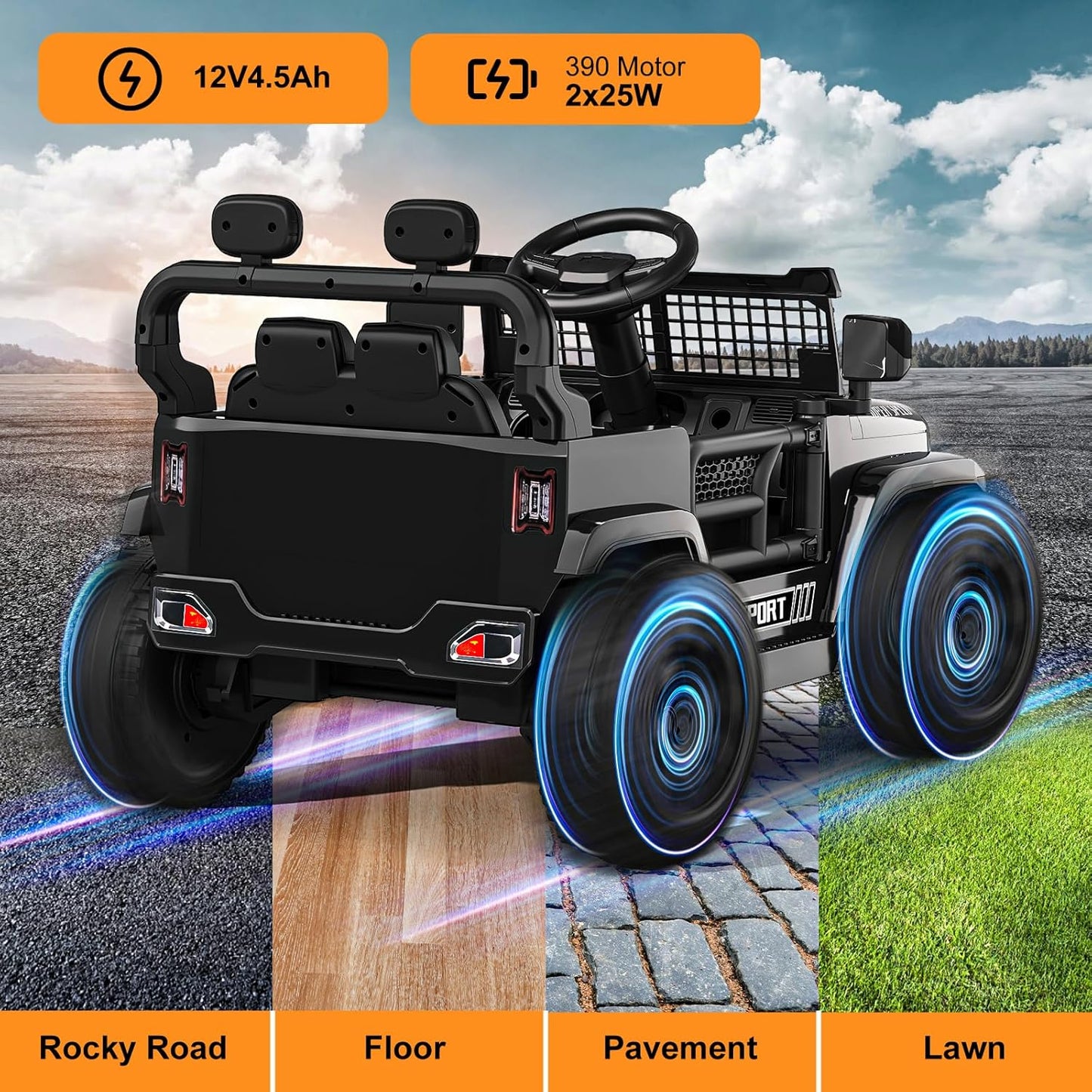 12V Ride on Truck Car with Parent Remote Control, Electric Toys with Spring Suspension, LED Lights & Music Player - Safe Toddler Battery Car for Kids, Easy to Assemble, Black