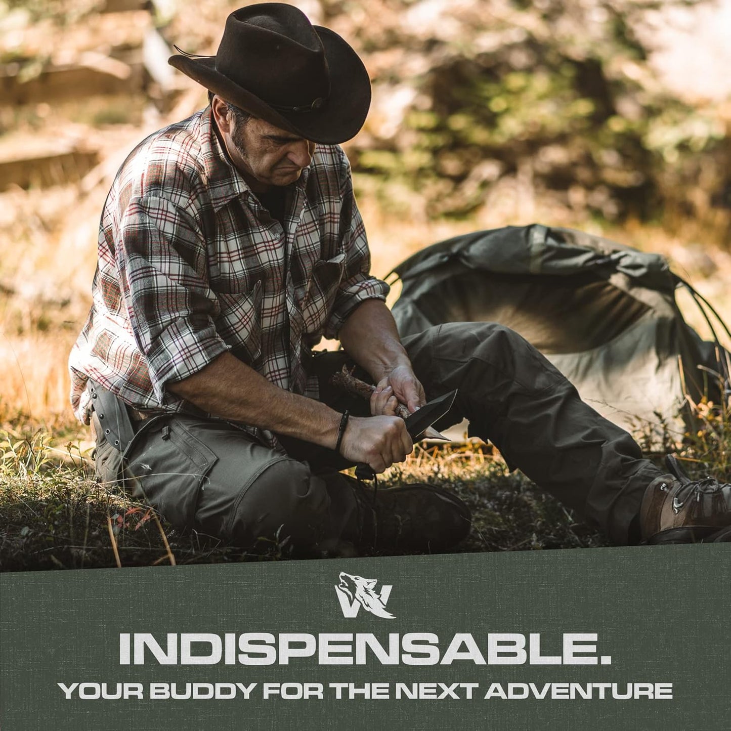 WOLF-III Full Tang Survival Knife with Fire Starter and Sheath - Stylish Tactical Fixed Blade - Made of D2 Steel - Bushcraft and Camping Knife - With Belt Loop, Plug Lock & Multi Lok
