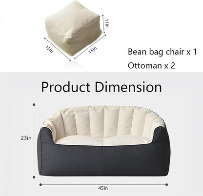 Large Bean Bag Chair for Adults with Footrests - 45in Oversized Comfy Gray or Beige Beanbag Sofa, Double Needle Sewing & Storage Bag, Bean Bag Couch for Living Room, Bedroom, Dorm & Outdoor(Beige)