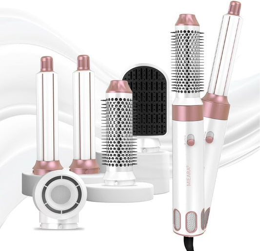 5 in 1 Hair Air Styler, Ionic Hair Dryer Brush Hot-Air Curlers, Multi Hair Styler, Blow Dryer for Fast Drying Straightening Volumizing Curling Styling (Pink)