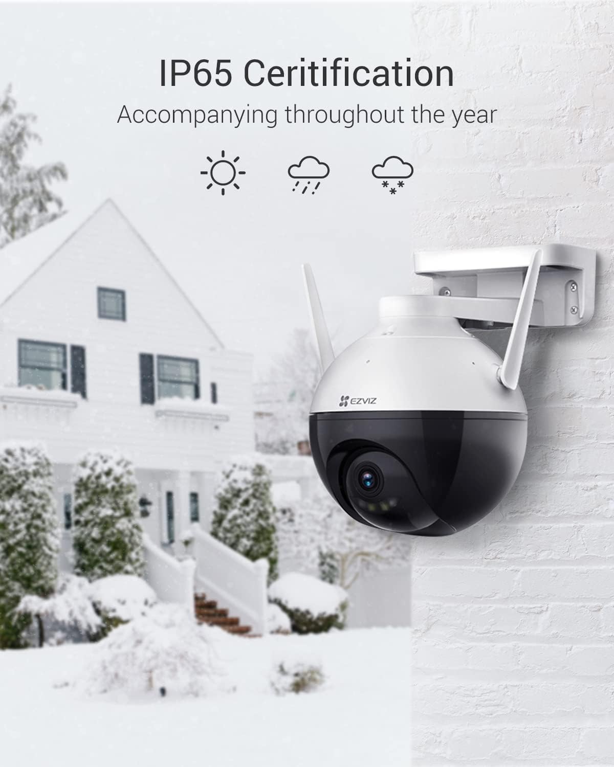 EZVIZ 360° Security Camera Outdoor, WiFi Camera for Home Security, Surveillance Camera, No Subscription with Motion Detection, Color Night Vision, Audio Pick-up, Waterproof, Alexa/Google, 256GB| C8C