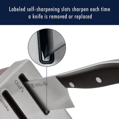 Henckels International Statement 14-pc Self-Sharpening Knife Block Set, 6 Steak Knives, Paring, Santoku, Bread, Chef’s Knife, & More, Natural Block Color