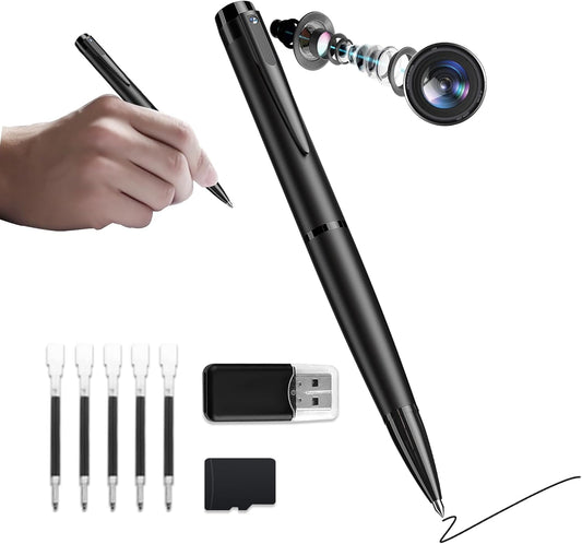 Body Camera Pen with 64GB Memory Card, 1080P HD Mini Surveillance Camera, Portable Pocket Cam, Black