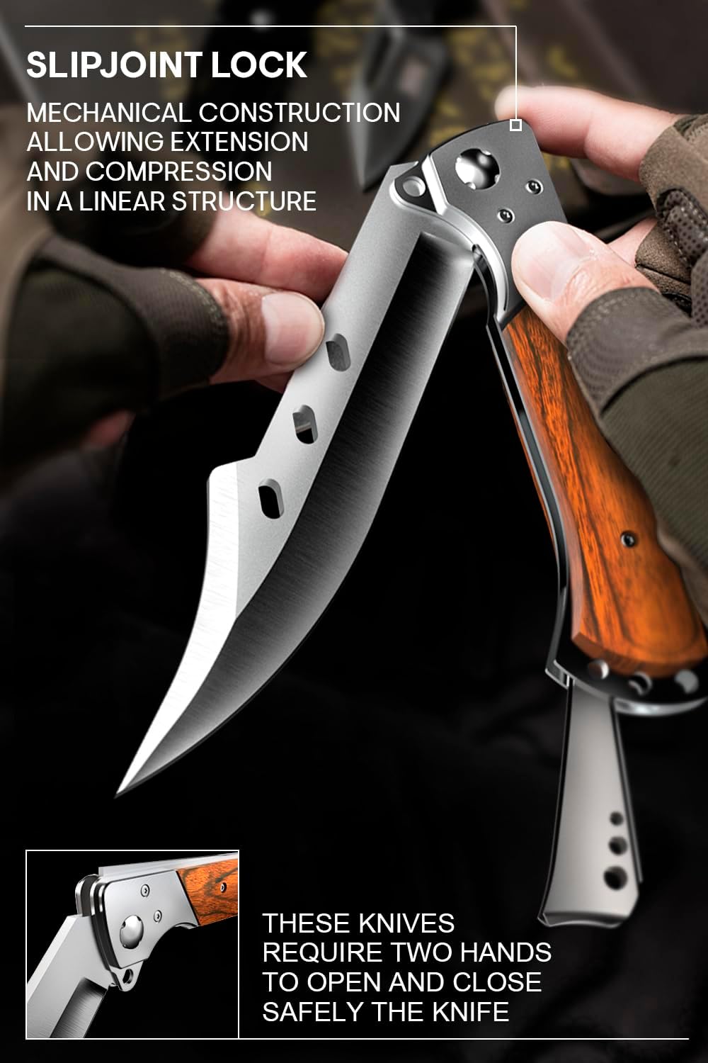 Long Blade Folding Knife - Sharp Hunting Hiking Camping Tactical Survival Work Knives for Men Women - Foldable Large Knife with Rosewood Handle - Fathers Gifts Idea - Mens Gift Ideas from Daughter, Son, Wife - Presents for Men 4172
