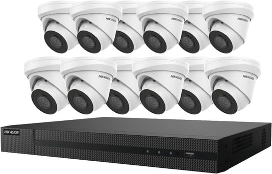 Hikvision EKI-K164T412 16CH 8MP 4K NVR with 4TB HDD & 12 4MP 2.8mm IP67 IK10 H.265+ Night Vision Turret Security Cameras Kit