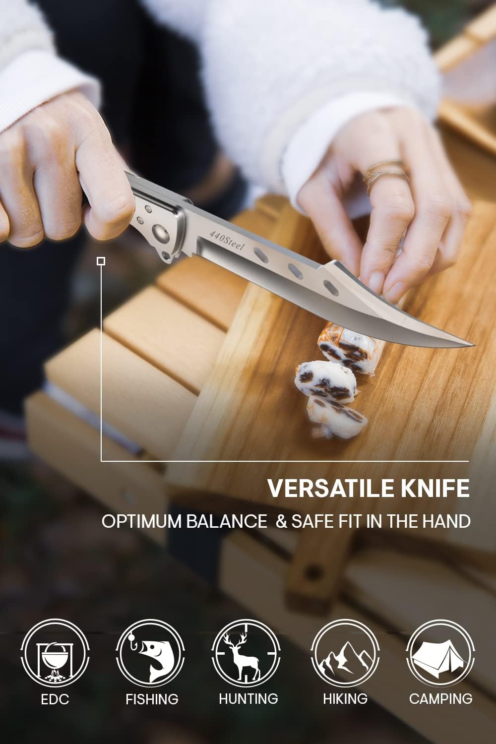 Long Blade Folding Knife - Sharp Hunting Hiking Camping Tactical Survival Work Knives for Men Women - Foldable Large Knife with Rosewood Handle - Fathers Gifts Idea - Mens Gift Ideas from Daughter, Son, Wife - Presents for Men 4172