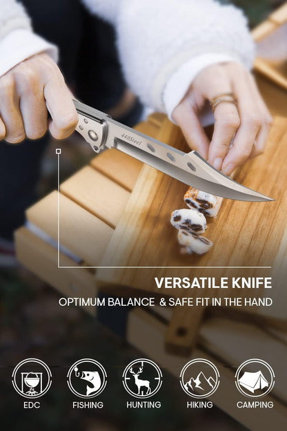 Long Blade Folding Knife - Sharp Hunting Hiking Camping Tactical Survival Work Knives for Men Women - Foldable Large Knife with Rosewood Handle - Fathers Gifts Idea - Mens Gift Ideas from Daughter, Son, Wife - Presents for Men 4172