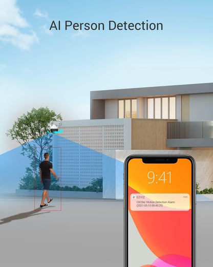 EZVIZ 360° Security Camera Outdoor, WiFi Camera for Home Security, Surveillance Camera, No Subscription with Motion Detection, Color Night Vision, Audio Pick-up, Waterproof, Alexa/Google, 256GB| C8C