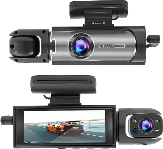 Dash Camera Front and Inside, 3.16inch Dash Cam 1080P, G Sensor HD Night Vision Loop Recording Wide Angle Car DVR (Dash cam Front&Inside)