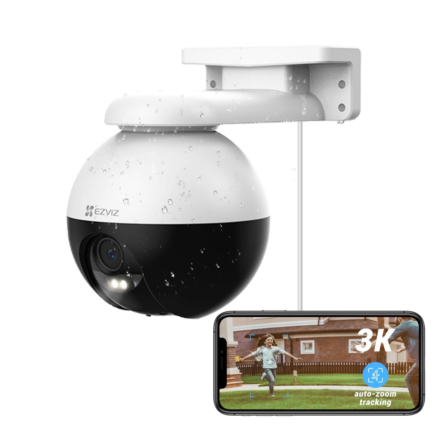 EZVIZ 360° Security Camera Outdoor, WiFi Camera for Home Security, Surveillance Camera, No Subscription with Motion Detection, Color Night Vision, Audio Pick-up, Waterproof, Alexa/Google, 256GB| C8C