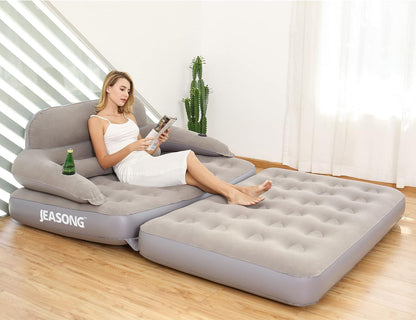 JEASONG Inflatable Chair Air Couch with Air Pump, Camping Air Mattress Blow Up Inflatable Sofa Bed with Backrest, Multi-Mode Use, Easy to Storage