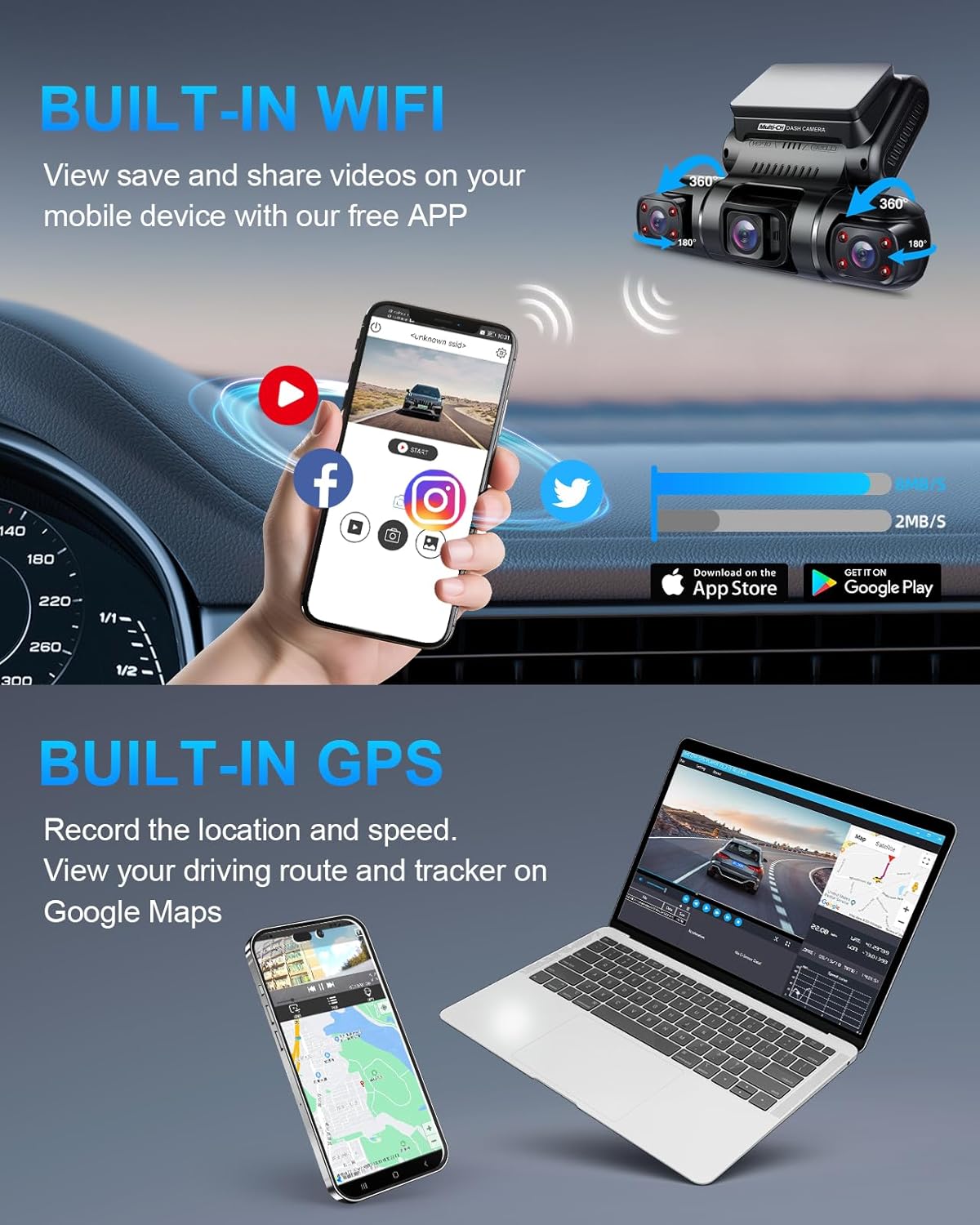 PRUVEEO 360 Degree View 4 Channel Dash Cam Front and Rear Inside Left Right, Dash Camera for Cars, Built-in GPS WiFi Night Vision, 24/7 Recording Parking Mode Monitor, Free 128G Card