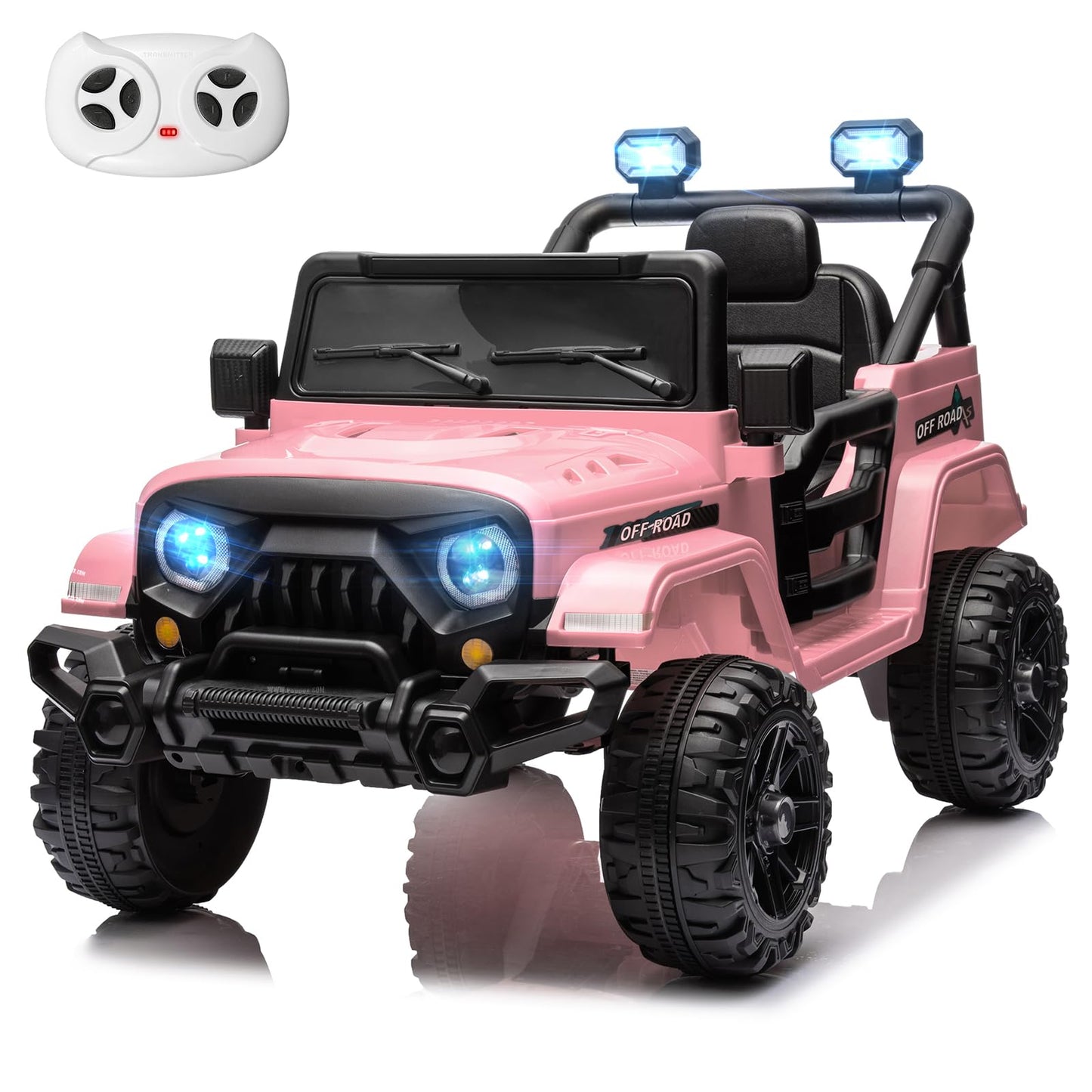 12V Kids Electric Ride on Truck Car Remote Control, Twin 35W Motors 3.5MPH Max Speed, Bluetooth USB Music Player, 4 Wheels Suspension LED Lights Safety Belt, Gift for Boy & Girl-Rosy
