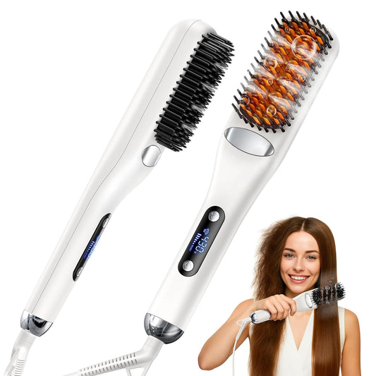 Steam Hair Straightener Brush - 3-in-1 13 Temperatures Straightening Comb - 3s Fast Heating, Nourish, Prevent Scalp Burn, Hair Protection, for Home Use and Travel, Gift for Women