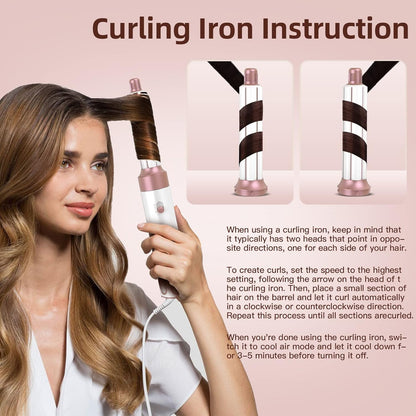 5 in 1 Hair Air Styler, Ionic Hair Dryer Brush Hot-Air Curlers, Multi Hair Styler, Blow Dryer for Fast Drying Straightening Volumizing Curling Styling (Pink)