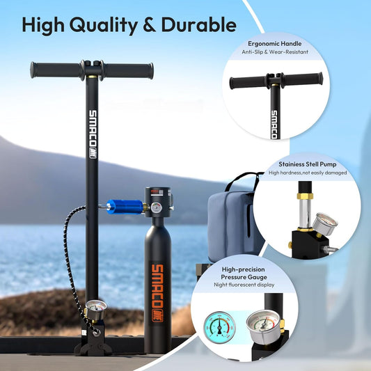 SMACO High Pressure Hand Pump, Air Rifle Filling Stirrup Pump 30Mpa/4500Psi Stainless Steel Hand Air Pump for Paintball,PCP, Scuba Tank