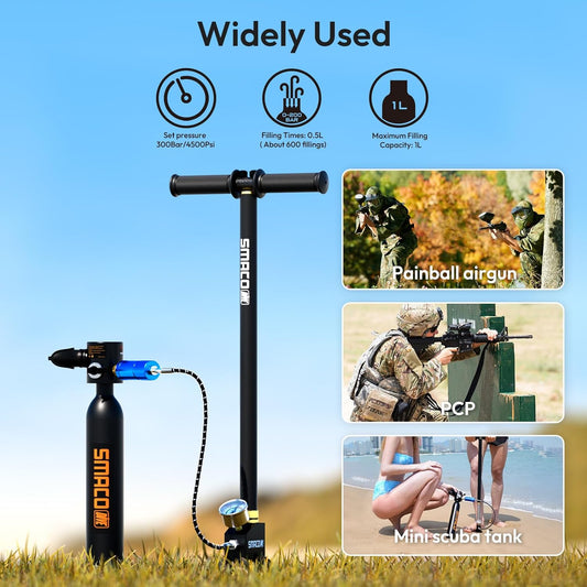 SMACO High Pressure Hand Pump, Air Rifle Filling Stirrup Pump 30Mpa/4500Psi Stainless Steel Hand Air Pump for Paintball,PCP, Scuba Tank