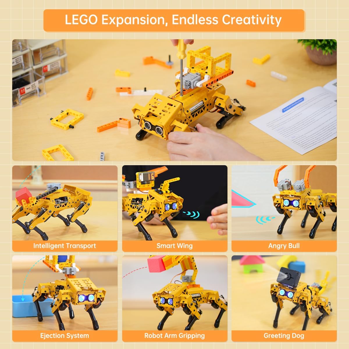 AI Vision & Voice Interaction Smart Robot Dog for Arduino Scratch Python with Robotic Arm Self-Balancing Target Recognize/Tracking Bionic Quadruped Programming STEM Education Robot Kit, MechDog Pro