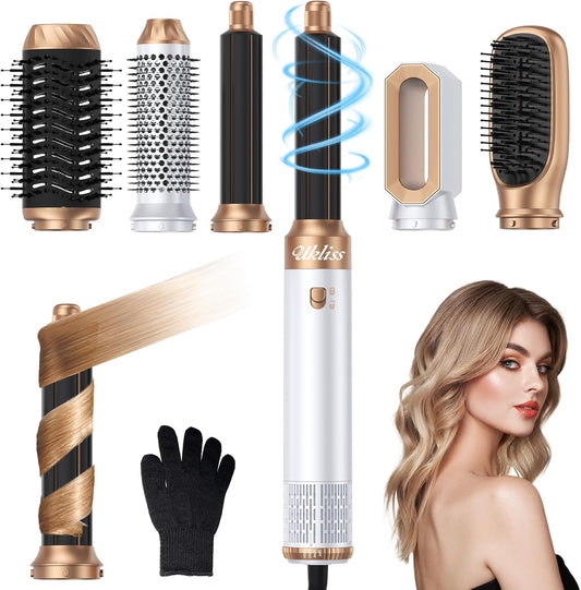 6 in 1 Blow Dryer Brush & Air Styler – Ionic Hair Dryer Brush for Straight/Curly/Thick Hair, Auto Curler, Magic Styler for Fast Drying, Frizz-Free, Salon & Travel Use (ALCI Plug) (White)