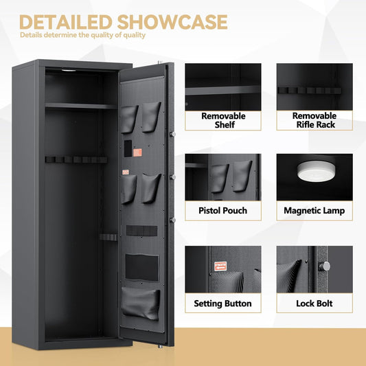 KAER 10-15 Gun Safe, Large Gun Safe for Home Rifle and Pistol, Gun Cabinet, Rifle Safe, Quick Access Gun Safe, Unassembled Gun Cabinet with Gun Racks