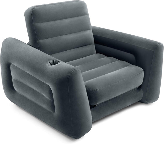 Intex 66551EP Inflatable Pull-Out Chair: Built-in Cupholder – Velvety Surface – 2-in-1 Valve – Folds Compactly – 80" x 91" x 26"