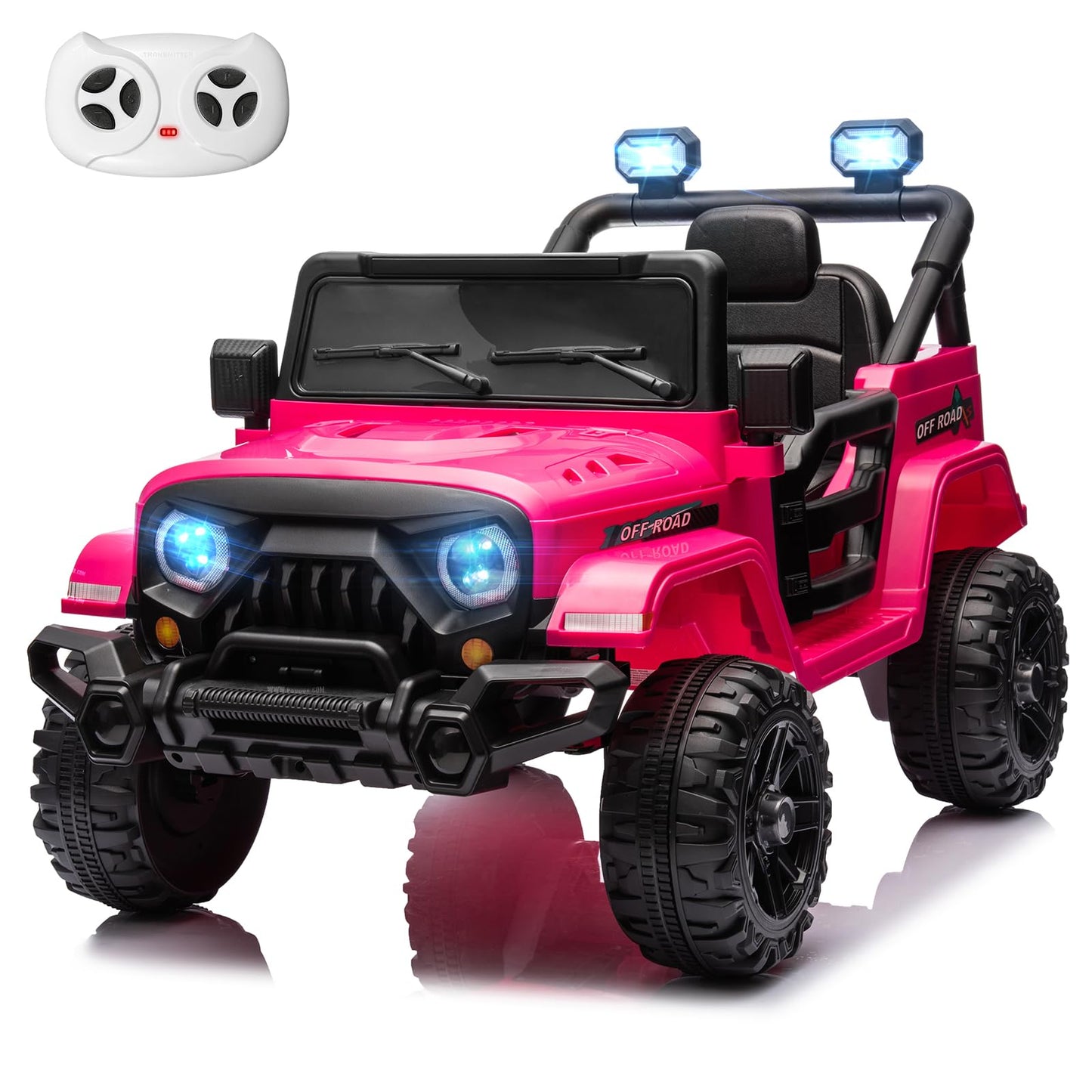 12V Kids Electric Ride on Truck Car Remote Control, Twin 35W Motors 3.5MPH Max Speed, Bluetooth USB Music Player, 4 Wheels Suspension LED Lights Safety Belt, Gift for Boy & Girl-Black