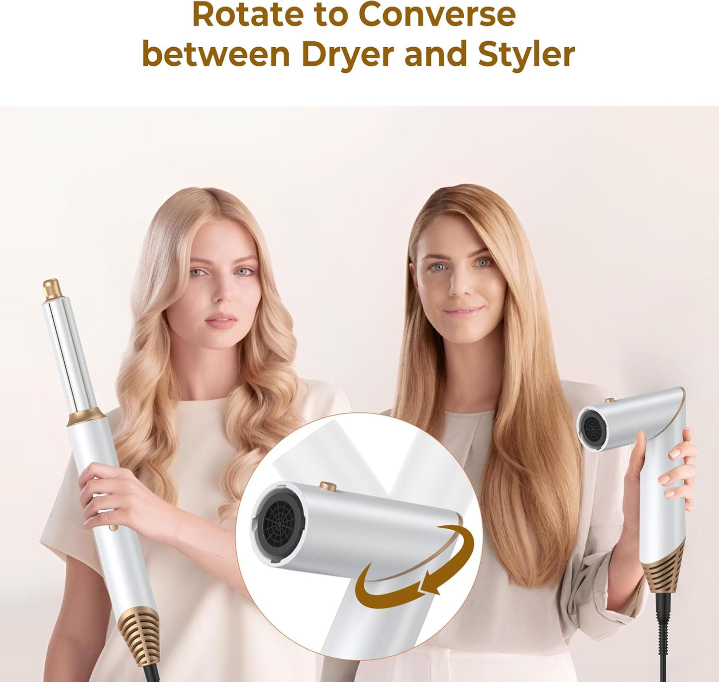 5 in 1 Blow Dryer Brush,Hair Dryer Brush with Detachable Air Styler,Negative Ionic Magic Hair Styler,Hot Air Brush for Women Volumizer,Straightener,Drying