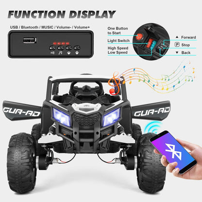 4WD Ride On Car, JOYLDIAS12V Battery Powered Electric Off-Road UTV for Kids, 4X4 Electric Vehicle with 4 Powerful Engines, 2.4G Remote Control, Music, Bluetooth, LED Lights for Boys and Girls, White